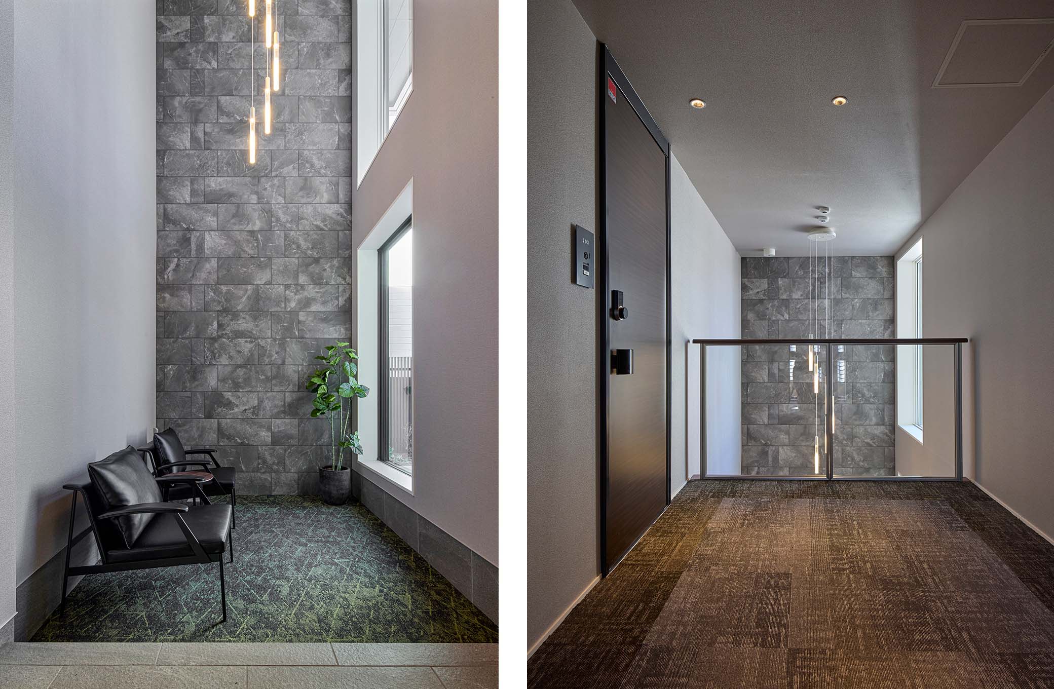 左:共用部分/エントランスホール、右:共用部分/内廊下