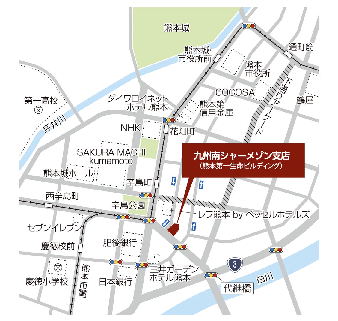 九州南シャーメゾン支店周辺地図